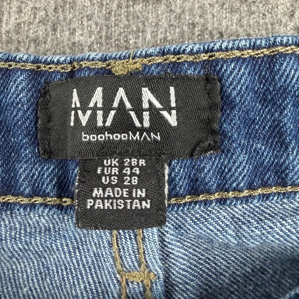 boohooMAN Jeans Men's 28 Blue Distressed Patchwork Straight Leg Streetwear